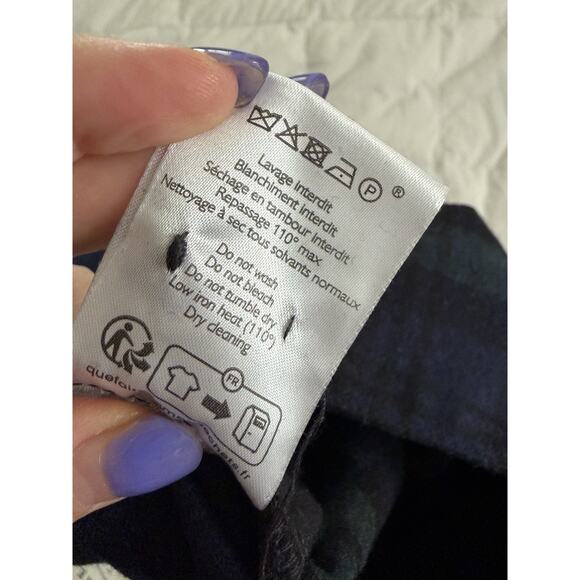 NWT Sezane Navy Green Tartan Plaid Damon Wool Trousers Wide Leg Size 38 US 6 - Picture 9 of 9